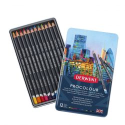 Lápis de cor comum PROCOLOUR Derwent 12 cores estojo lata